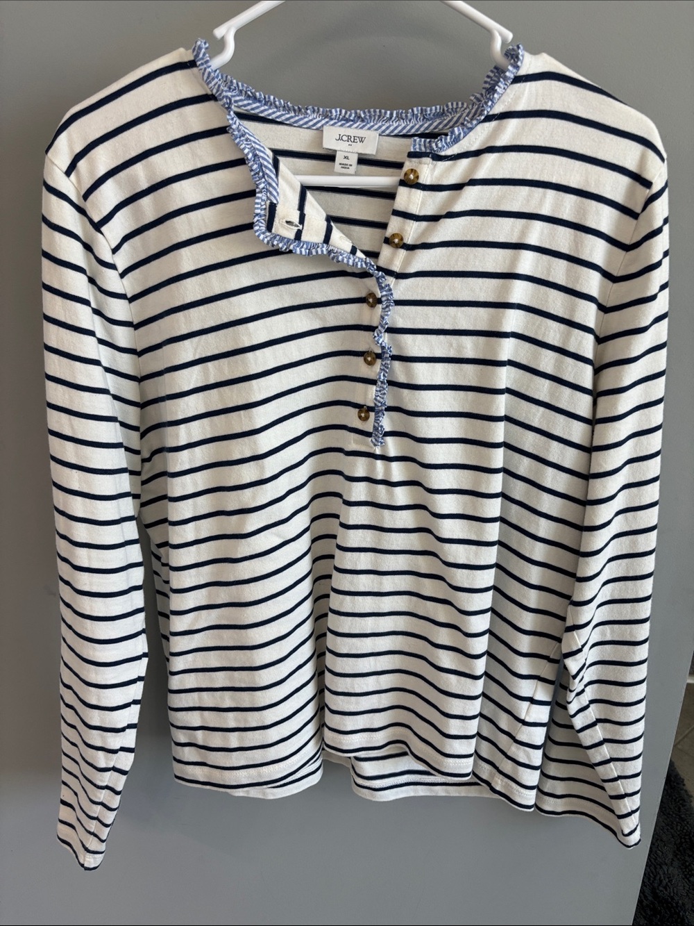 J. Crew Cream and Navy Striped Long-Sleeve Henley